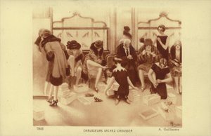 Femmes essayant des chaussures dans un magasin de chaussures - Albert Guillaume